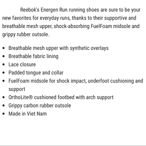 NIB Reebok Energen Run Fuel Foam Running Shoes Sneakers Black - Picture 10 of 15